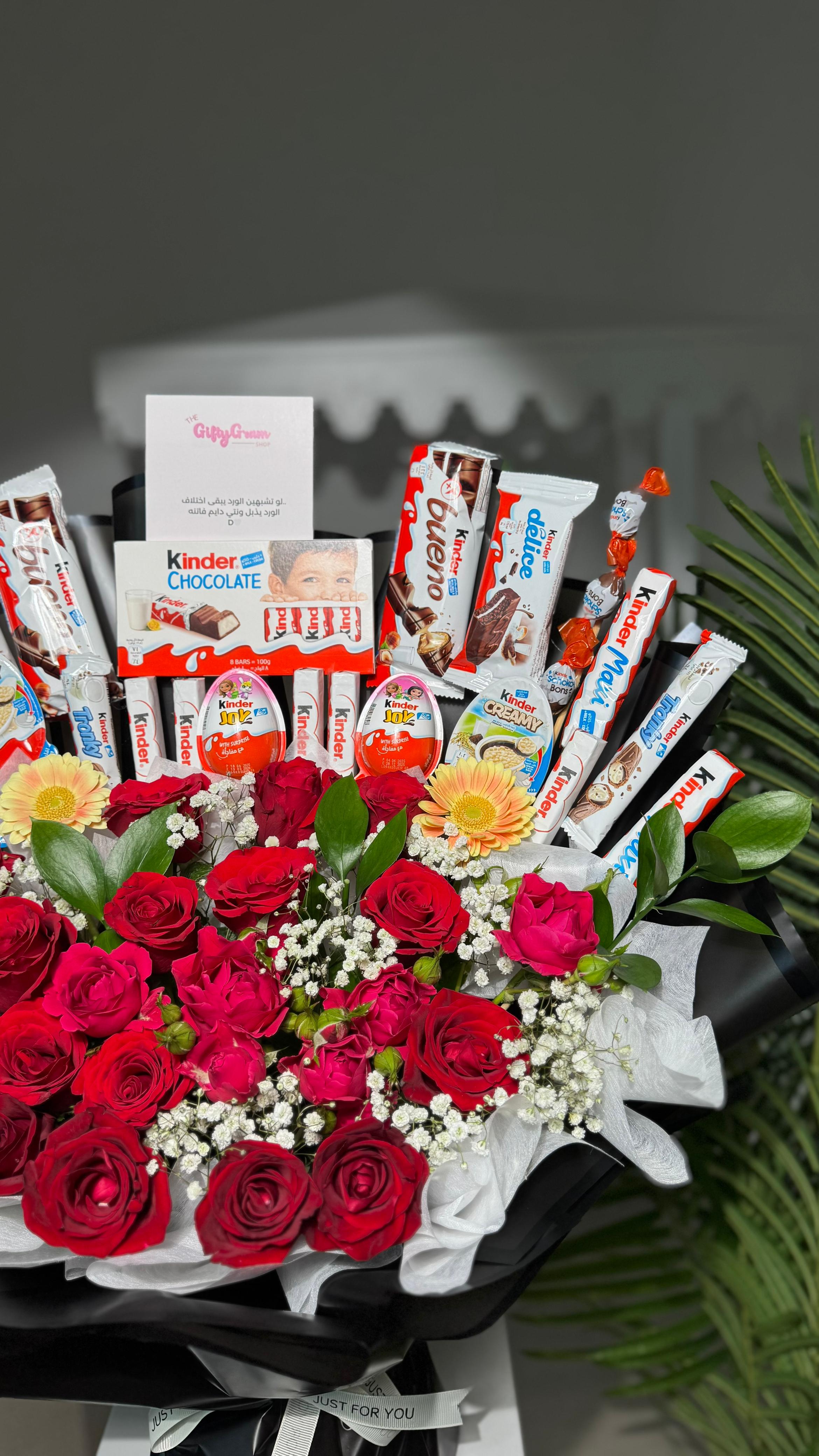 Red Roses & Chocolate Kinder Bouquet