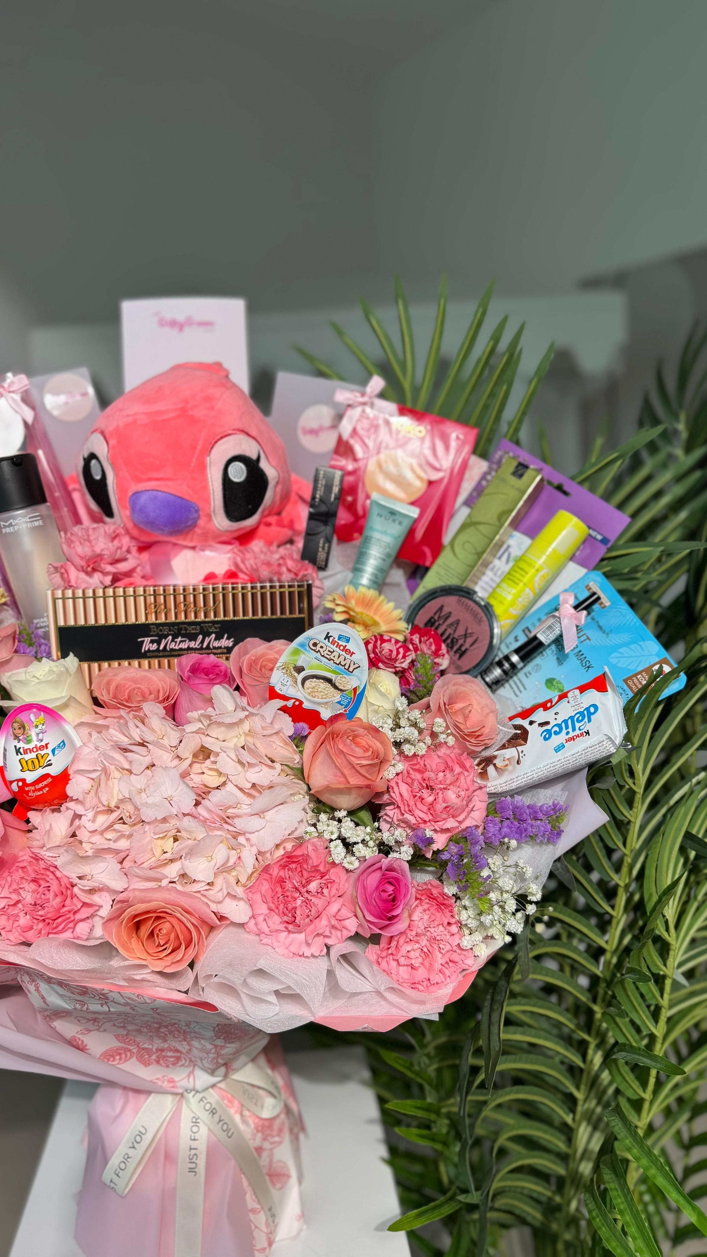 World’s Most Luxurious Makeup Bouquet with Red Roses + Stitch