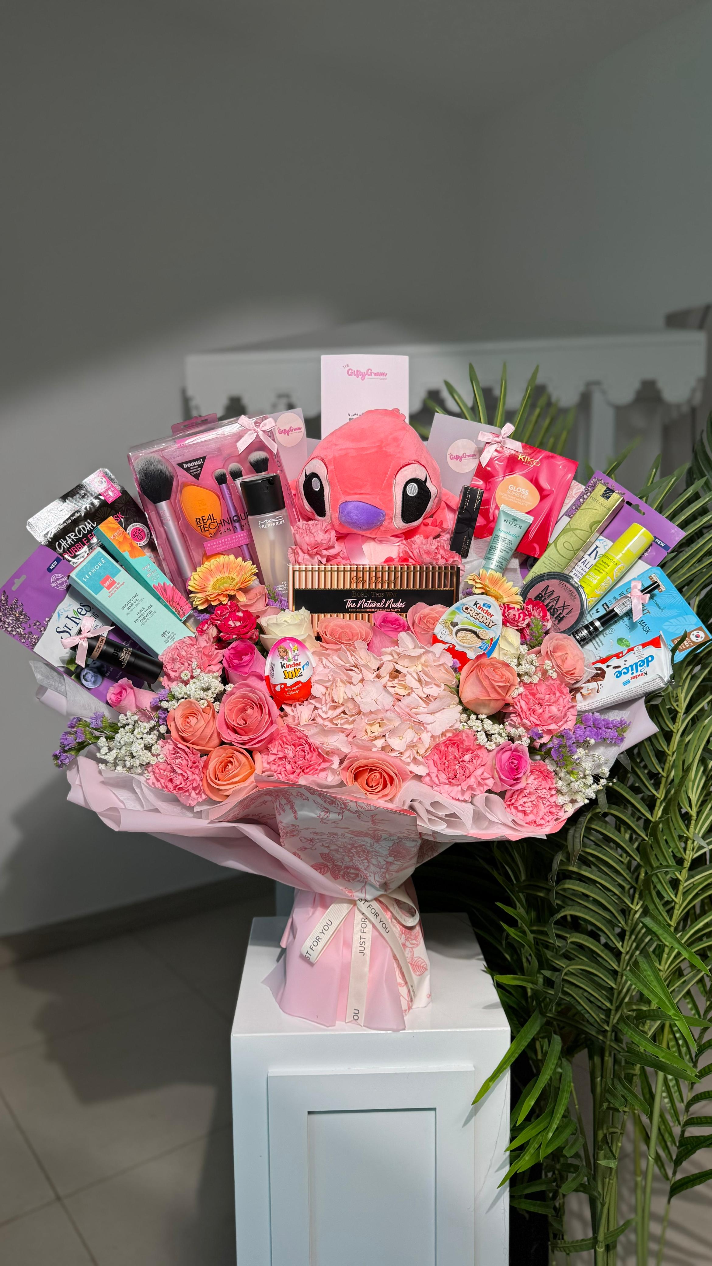 World’s Most Luxurious Makeup Bouquet with Red Roses + Stitch