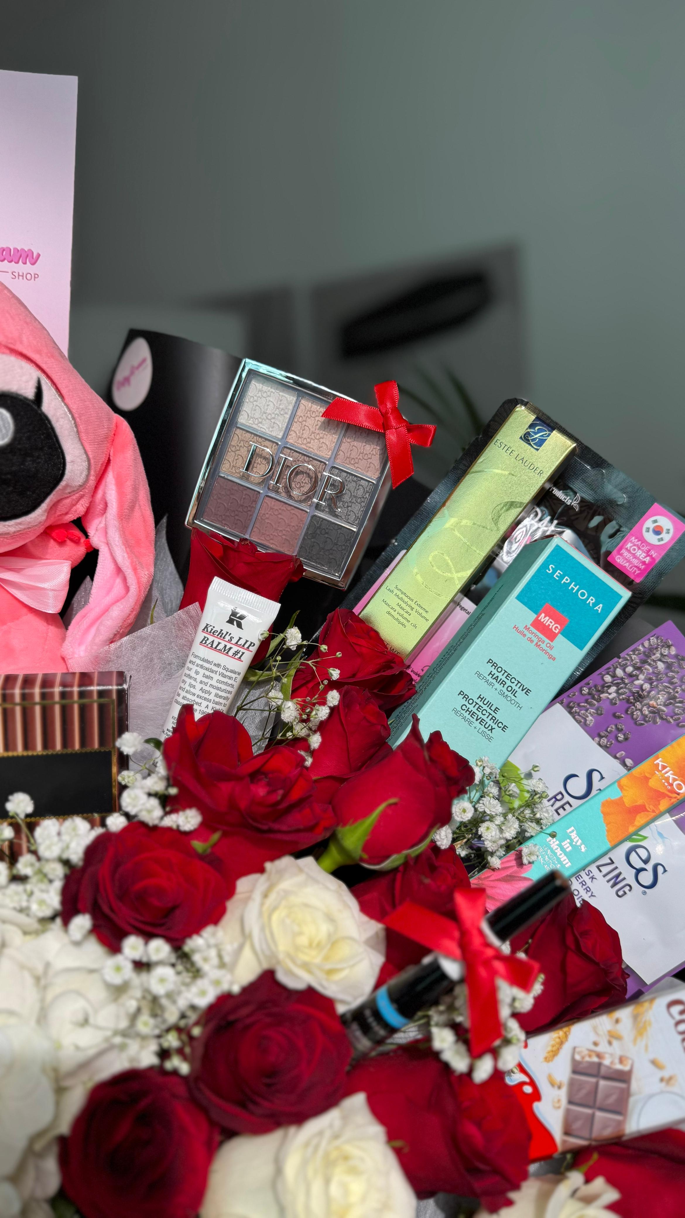 World’s Most Luxurious Makeup Bouquet with Pink Roses + Stitch